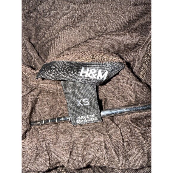 H&M Womens XS Cross Front Long Sleeve Wrap Blouse Stretch V-Neck Brown Top - Picture 10 of 14